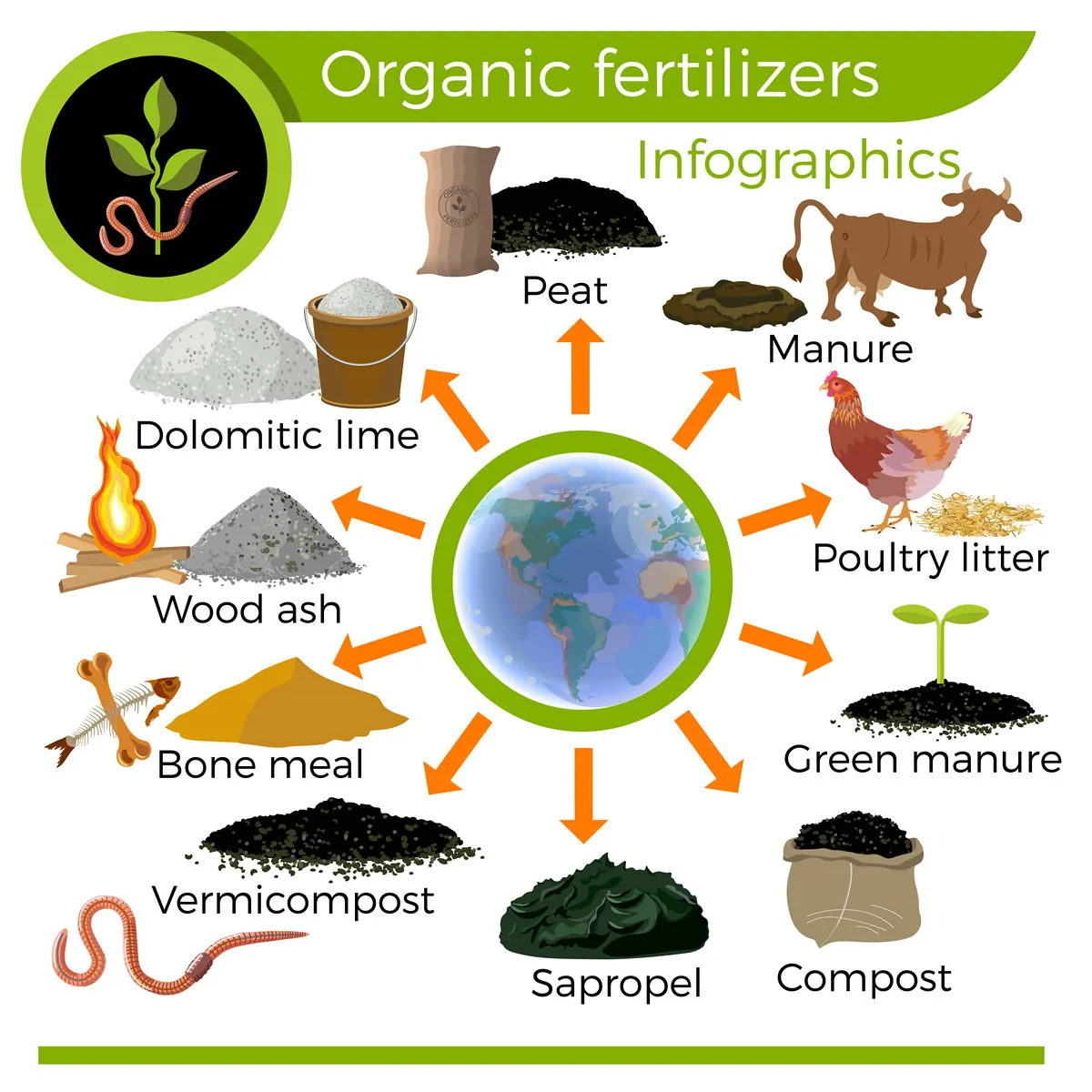 Vector organic fertilizers. Infographics