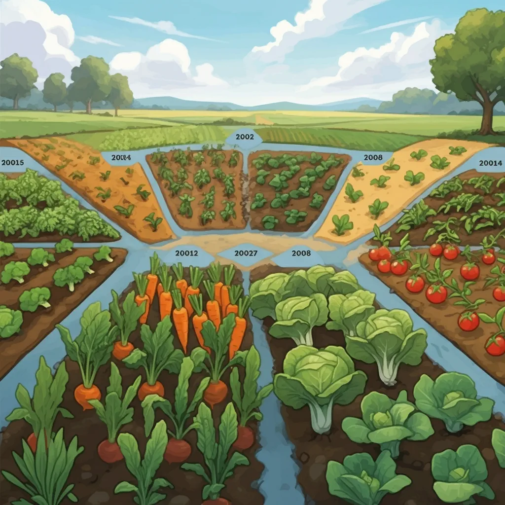 A vibrant illustration explaining crop rotation cycles.