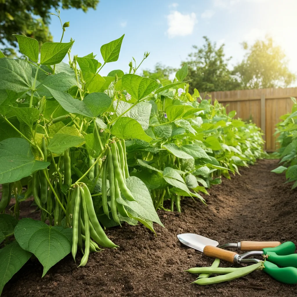 Field Beans Growing in a garden
