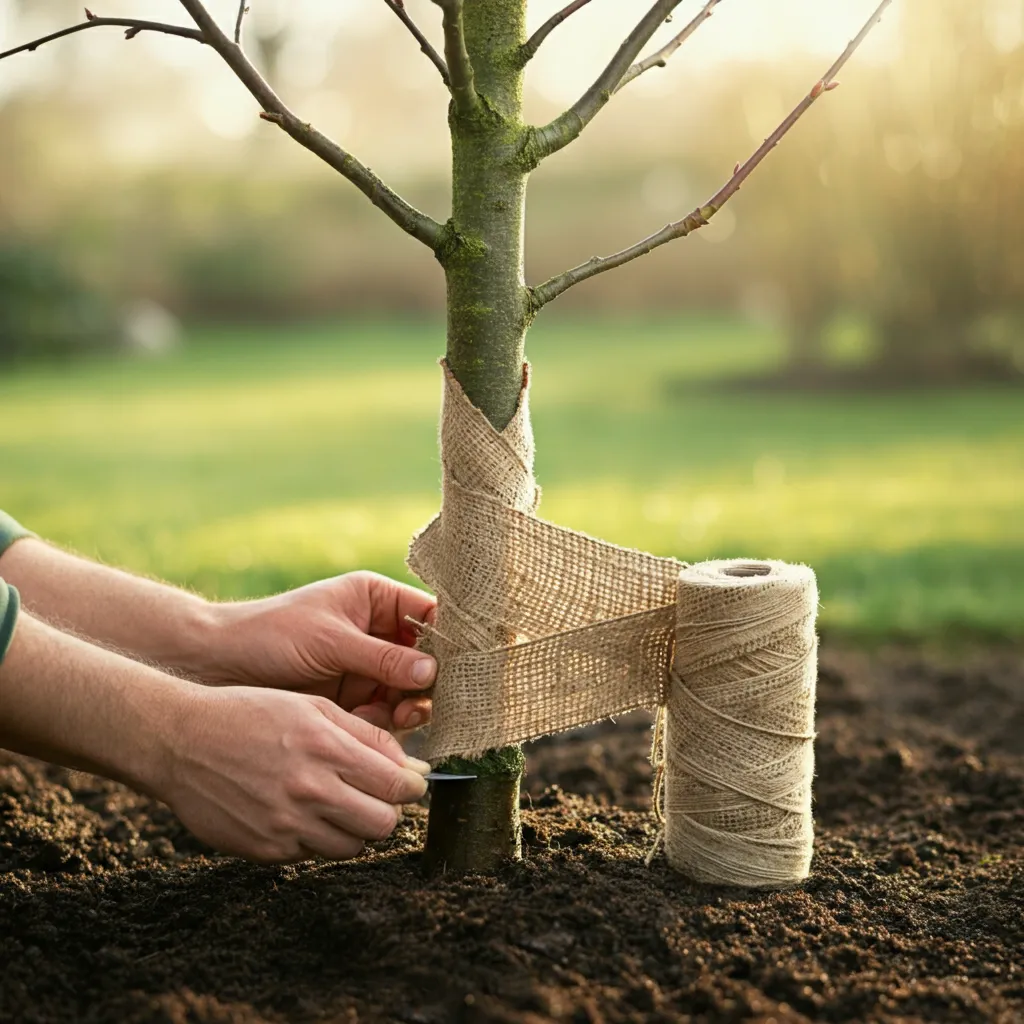 Step-by-step instructions for wrapping a tree trunk