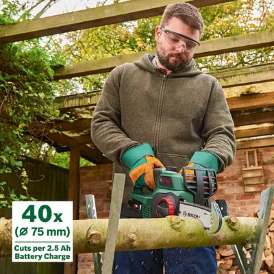Bosch Universal Chain 18 Cordless Chainsaw in use