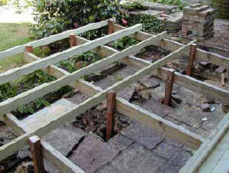 Deck sub frame and joists being assembled