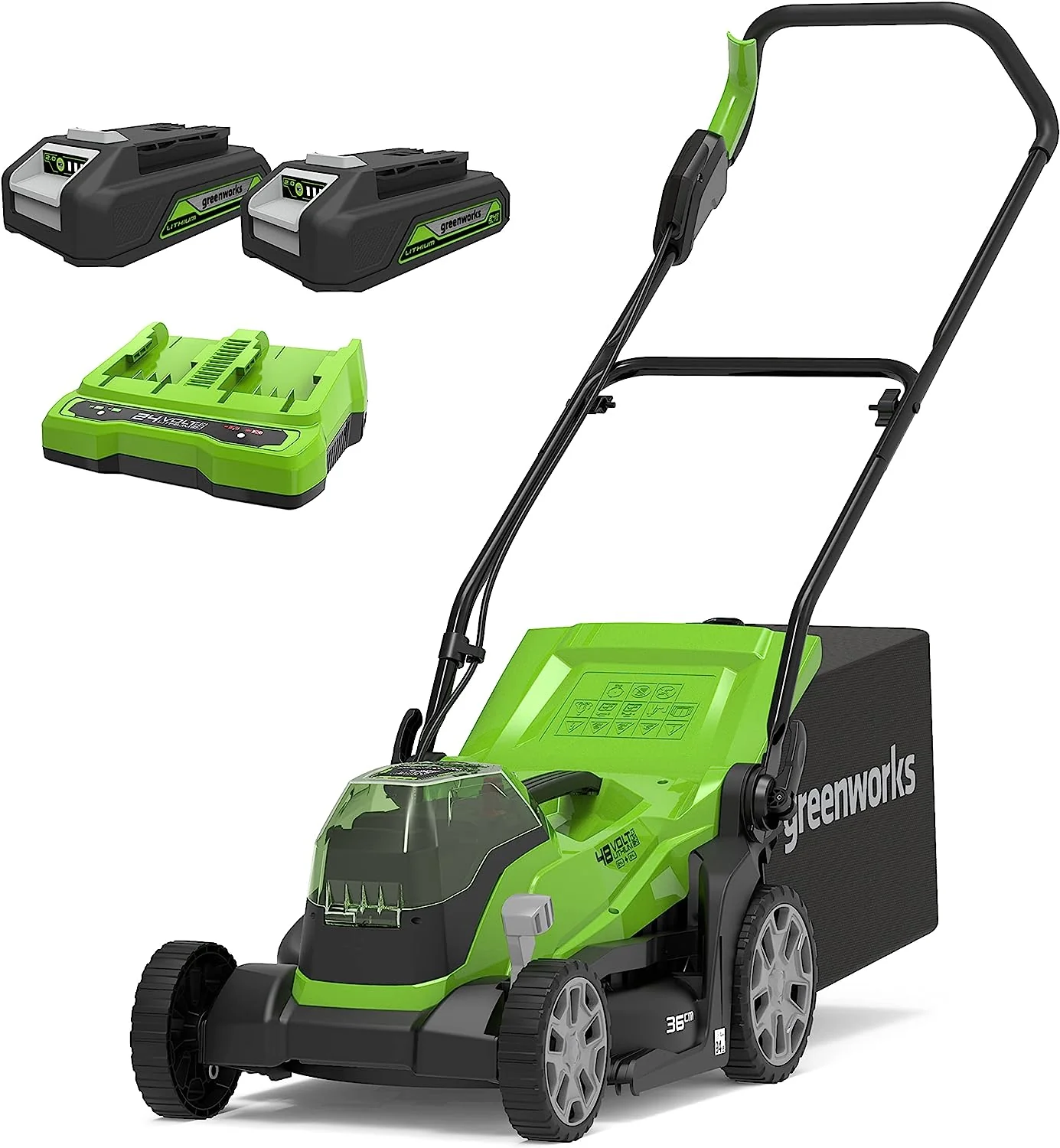 Greenworks 40V Cordless Lawnmower for Lawns up to 500m², 41cm Cutting Width, 50L Bag, Two of 40V 2Ah Batteries & One Charger, 3 Year Guarantee-G40LM41K2X